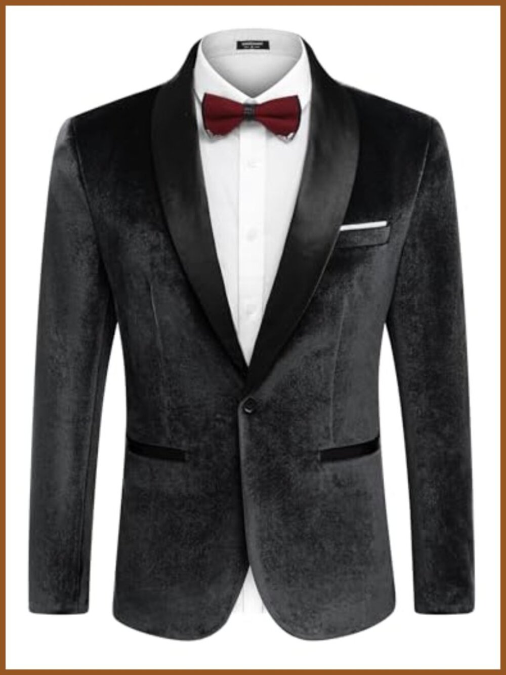 Velvet Tuxedo Jacket One Button Shawl Collar Slim Fit Men's Formal Blazer